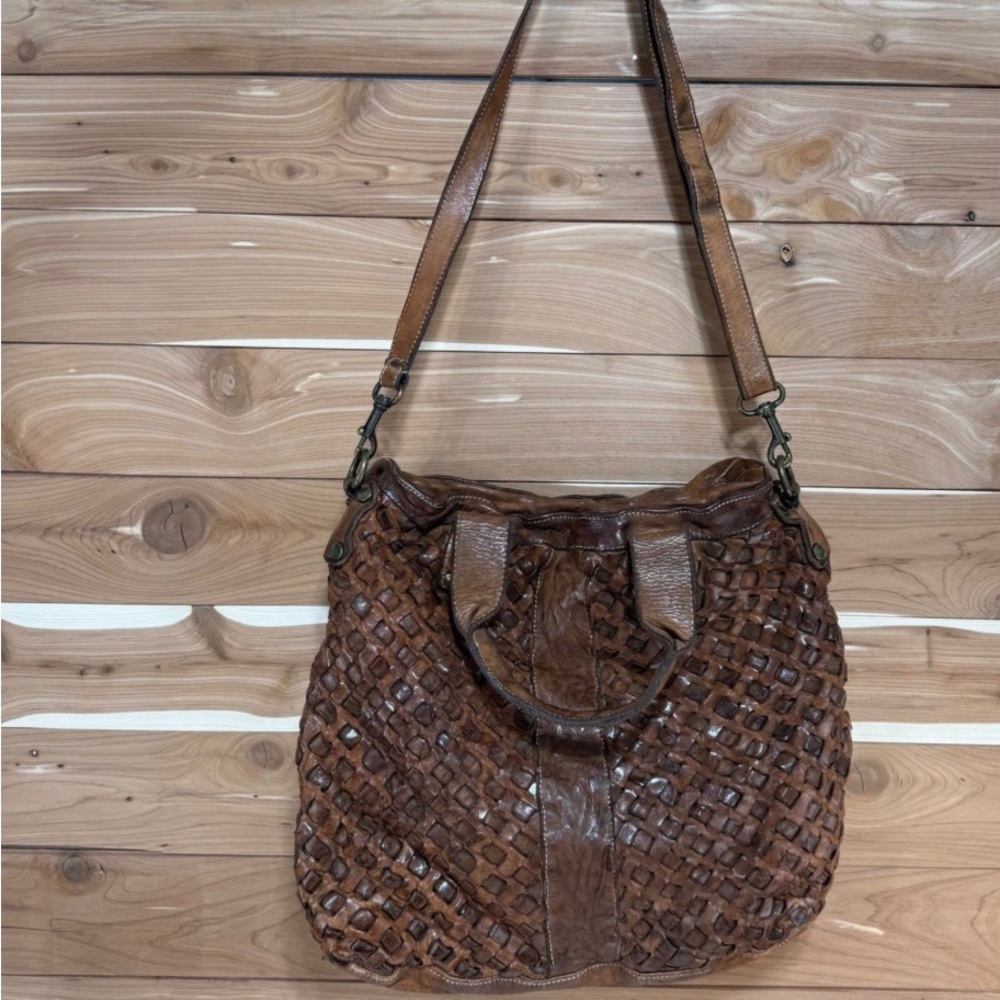 Elegant Brown Woven Leather Bag